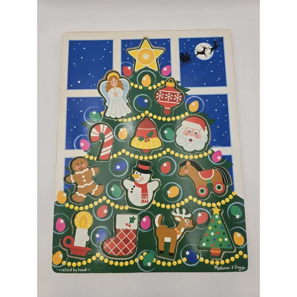 2 Melissa & Doug Chunky Puzzle Christmas Tree Santa Reindeer Preschool Wooden